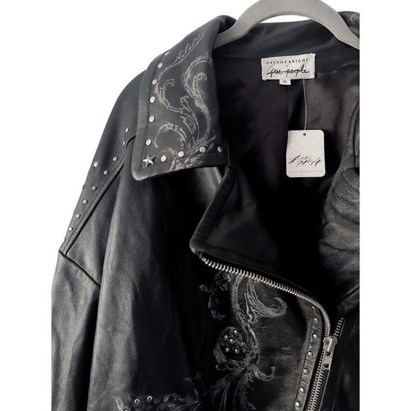 Free People Nigel Preston Chain Embellished Biker Jacket Leather - Picture 5 of 14